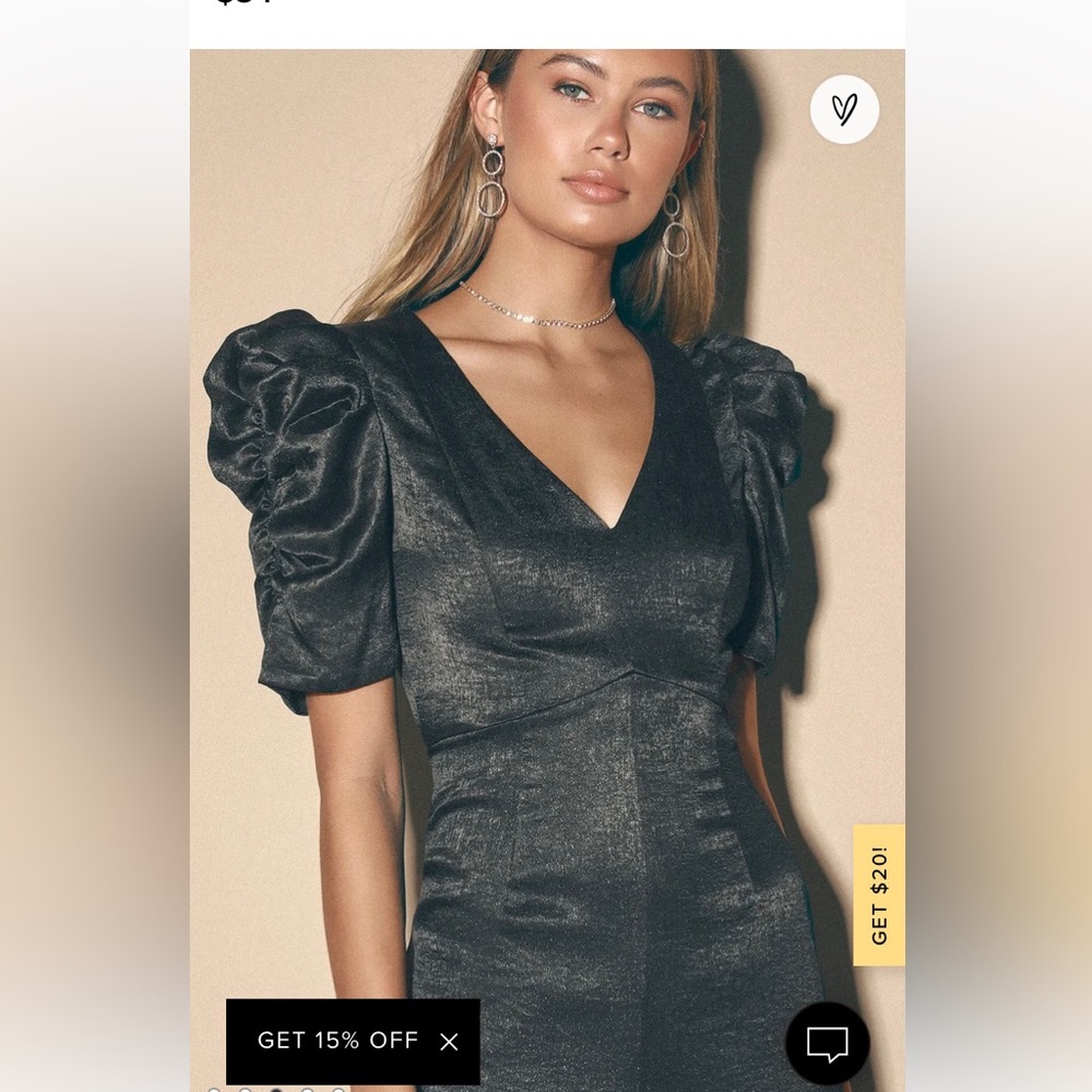 NEVER WORN ✨Spark My Interest Black Satin Glitter Puff Sleeve Jumpsuit